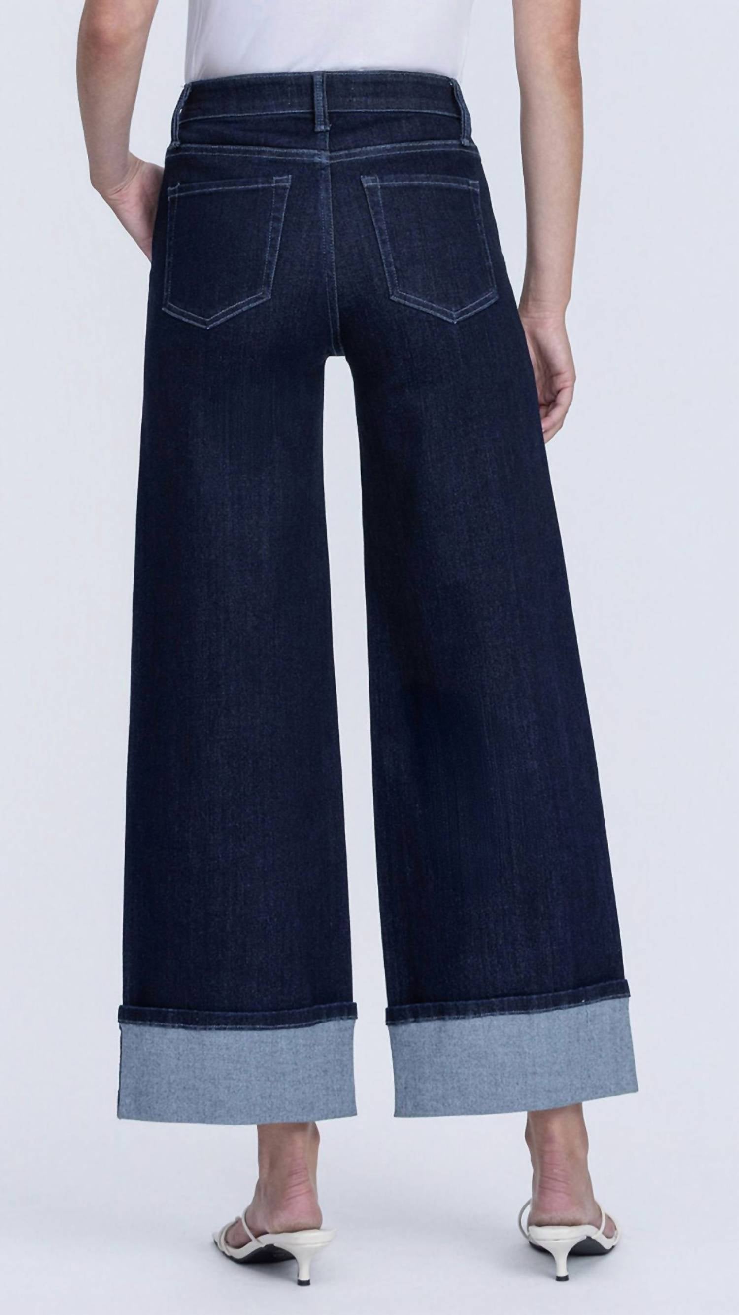 VERVET BY FLYING MONKEY High Rise Cuffed Ankle Wide Leg Jeans in dark blue - women's jeans - alternate view