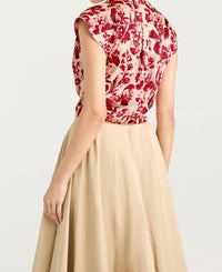 cinq a sept Women's Floral Ribbons Sleeveless Mari Top in cherry rose multi - women's shirt - detail view