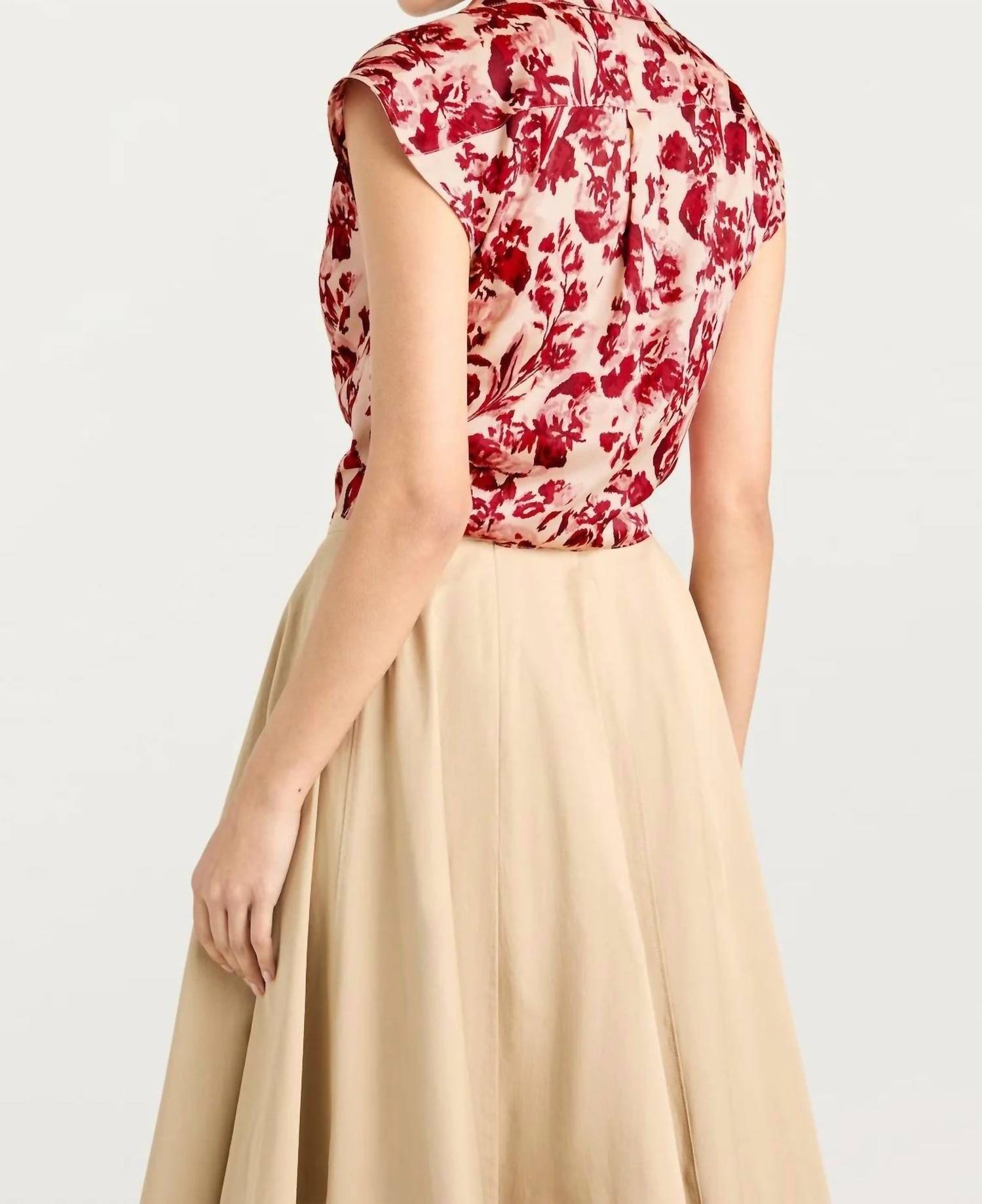 cinq a sept Women's Floral Ribbons Sleeveless Mari Top in cherry rose multi - women's shirt - detail view