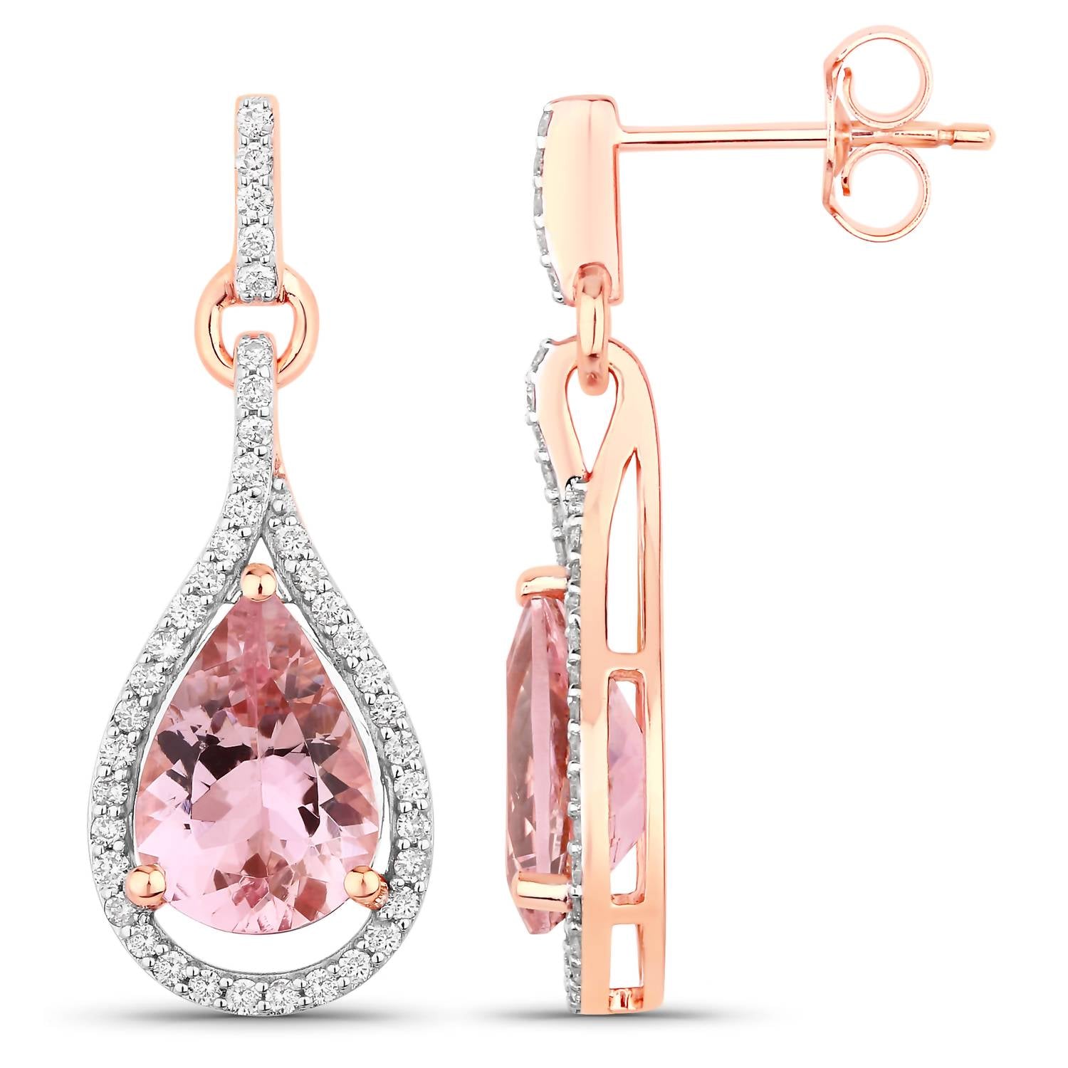 Diana M Jewels Women's Pear Natural Morganite Stud Earrings (3.36 Ct) - Signature Plus in 14k rose gold - women's jewelry - detail view