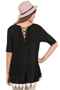 Umgee - Crochet Trim Lace Up Drawstring Top