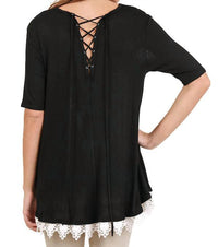 Umgee - Crochet Trim Lace Up Drawstring Top