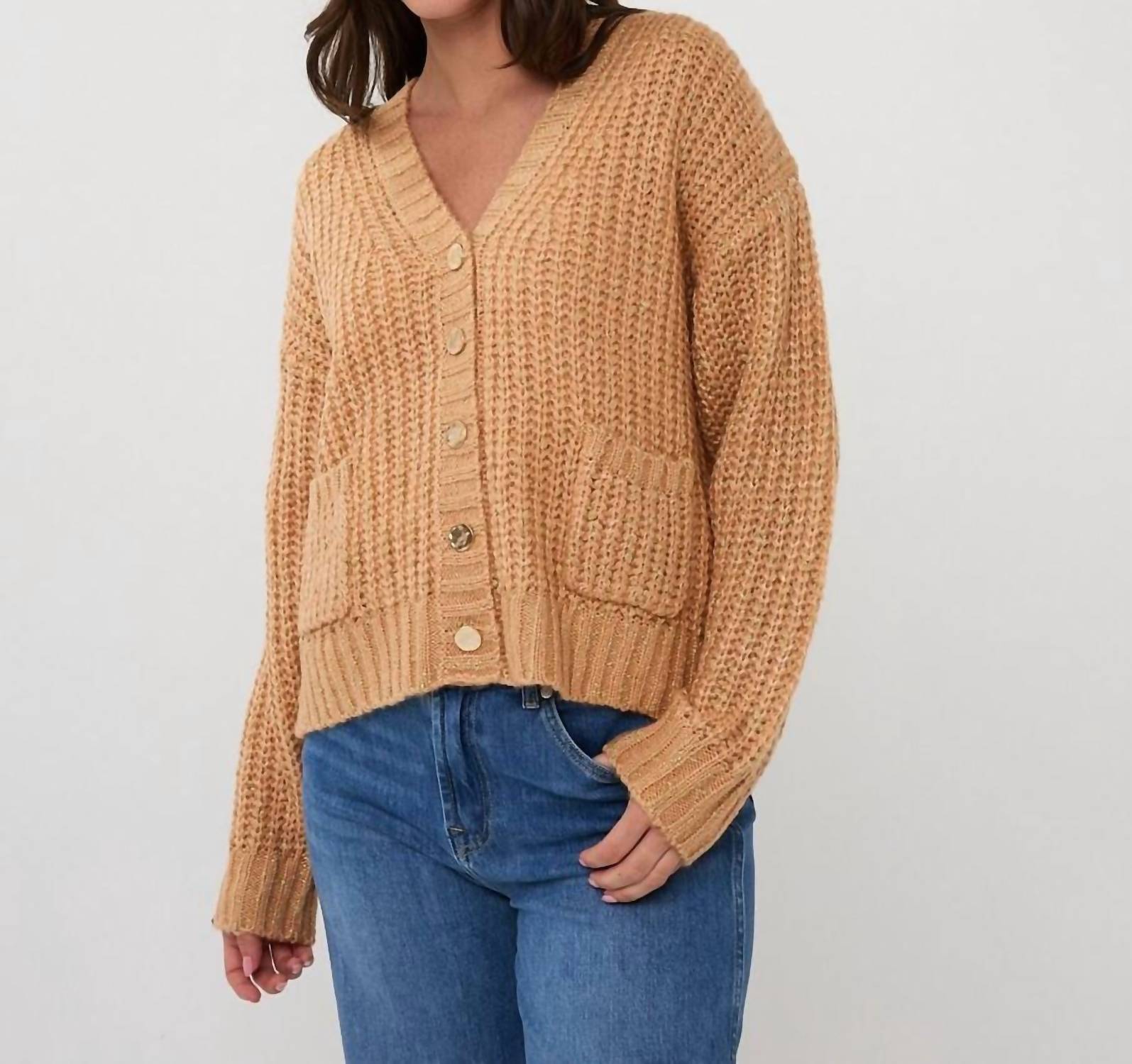 ESQUALO Chunky Cardigan With Metallic Buttons in candy - women's cardigan - detail view