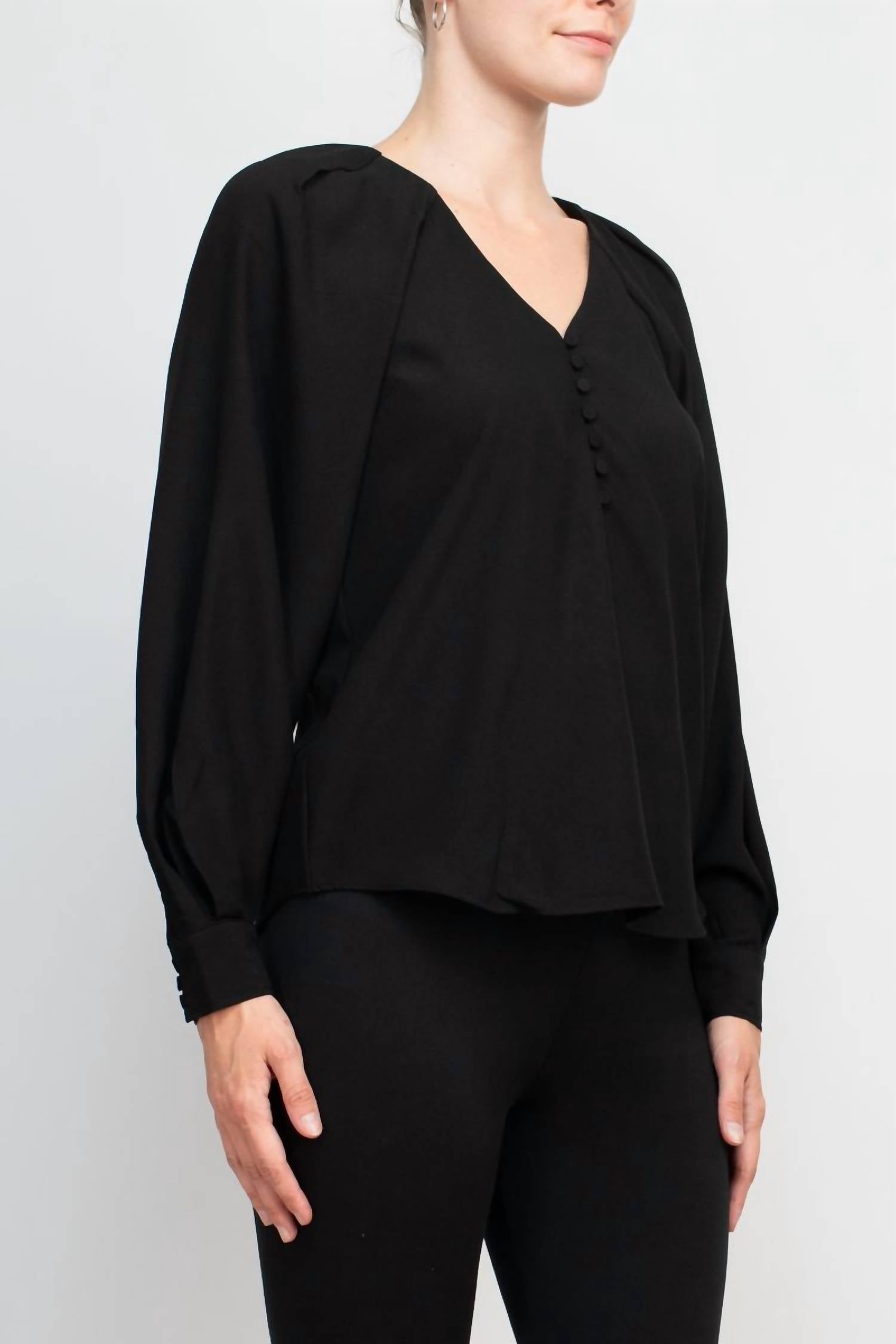Philosophy - V-neck Cuffed Long Sleeves Crepe Top