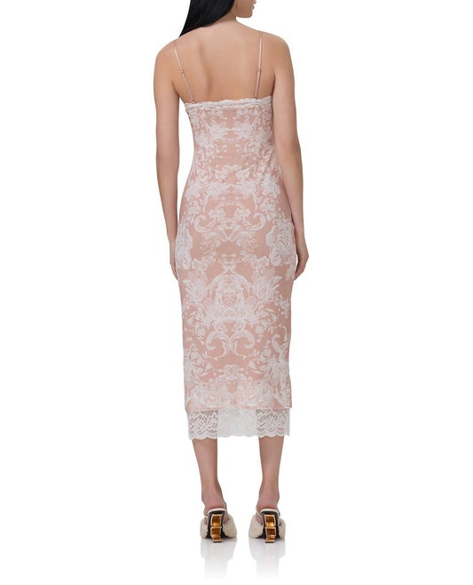Afrm - Nissa Nude Mesh Baroque Wallpaper Print Mesh Slip Dress