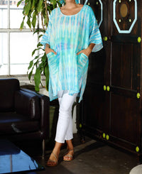 Kikisol - Artisan Tie Dye Gauze Round Neck Kaftan Top
