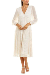 Maison Tara - Dot Texture Print Smocking Long Sleeve Tiered Maxi Dress