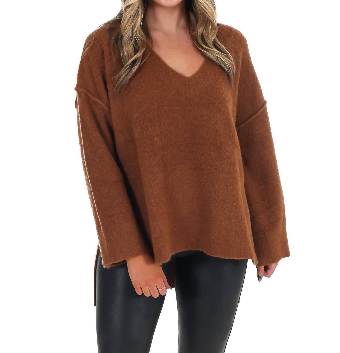 Mustard Seed - Laidback Daze Oversized V-Neck Sweater