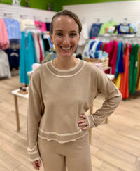 M made in Italy Crewneck Shimmer Sweater in italy crewneck shimmer sweater in gold - women's sweater - alternate view