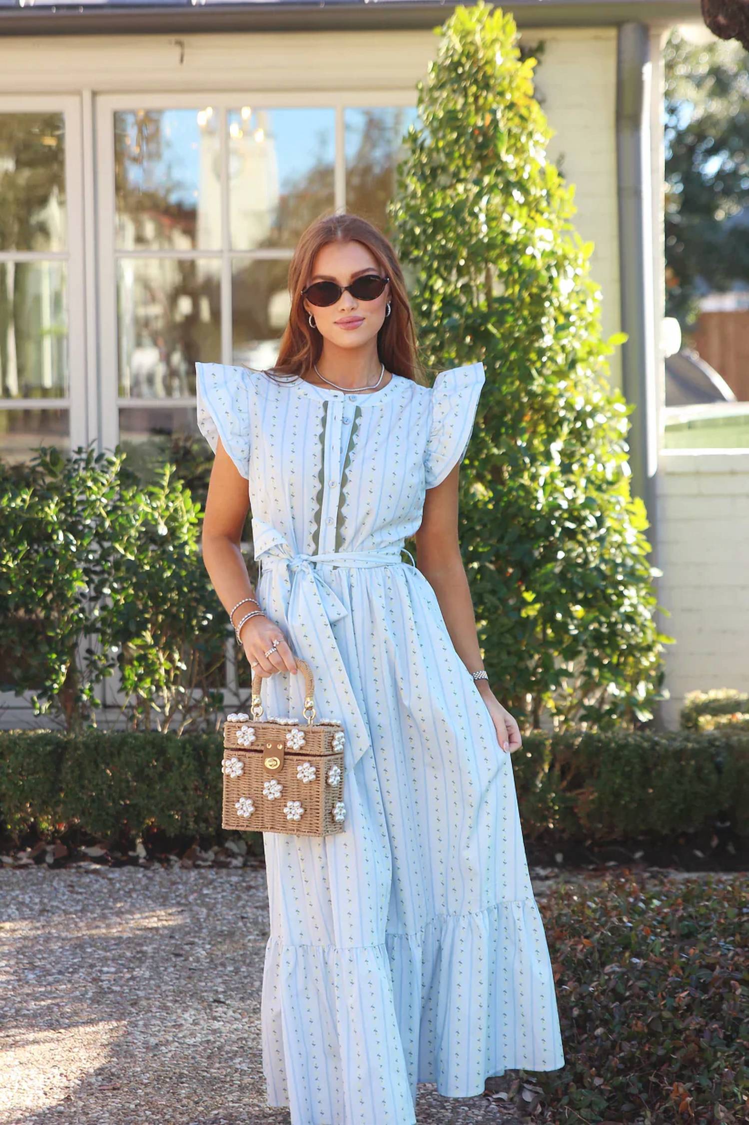 Karlie - Floral Stripe Ric Rac Maxi Dress