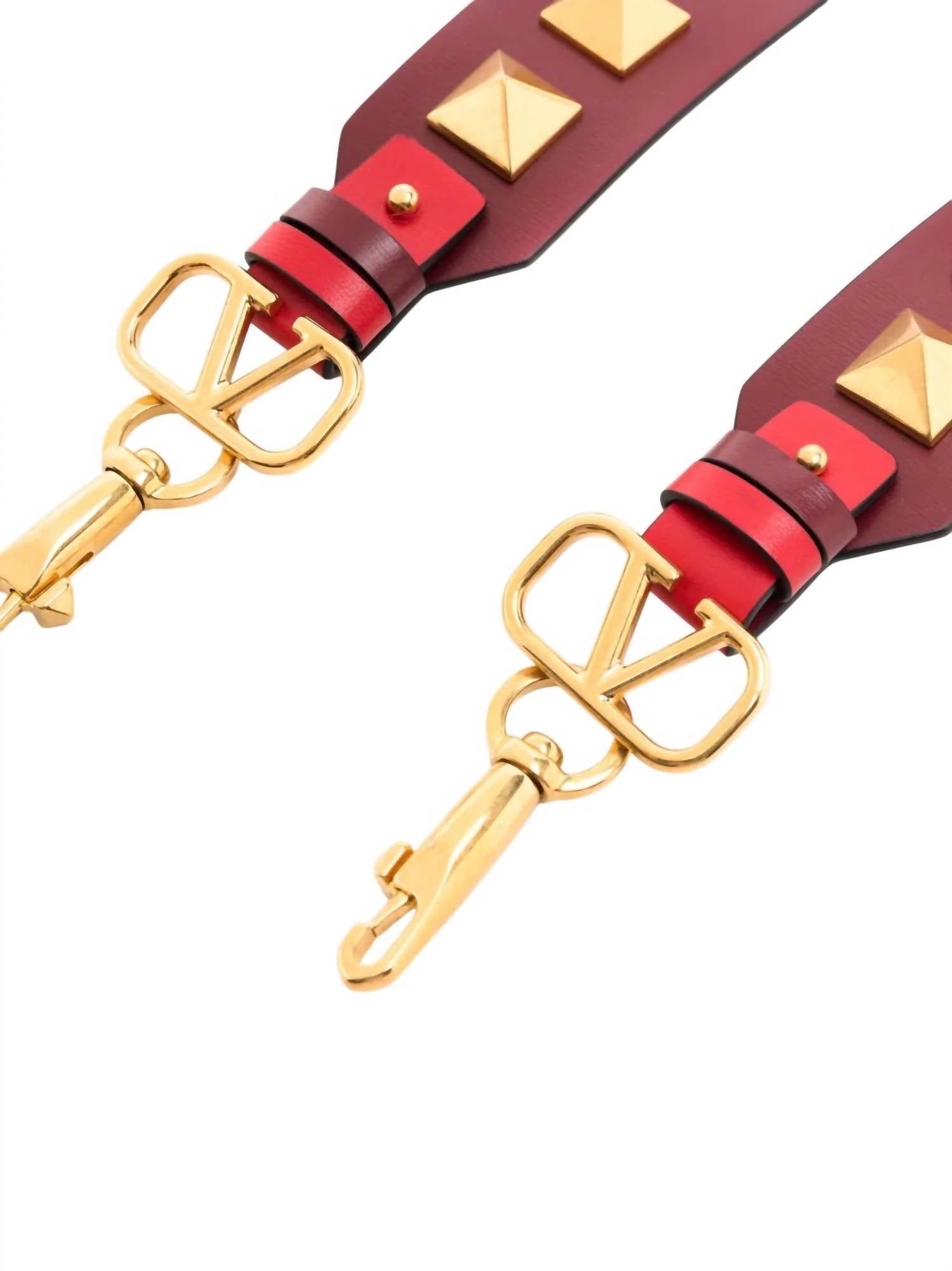 Valentino Women's Rockstud Reversible Leather Bag Strap in red burgundy - women's item - detail view