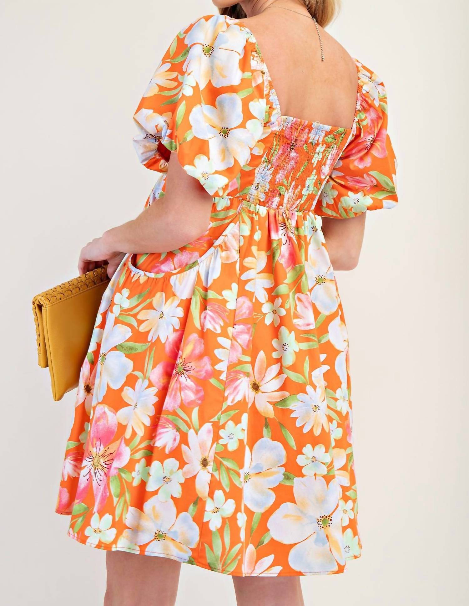 Easel - Floral Poplin Smocked Dress