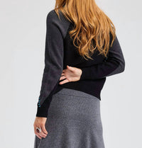 ZAKET & PLOVER Panelled Button Stitch Cardigan in chambray - women's cardigan - detail view