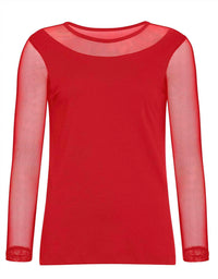 Anatomie Kim Mesh-Sleeve Top in atomic red - women's long sleeve top - alternate view