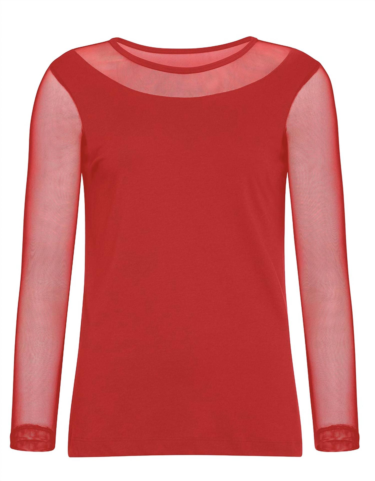 Anatomie Kim Mesh-Sleeve Top in atomic red - women's long sleeve top - alternate view