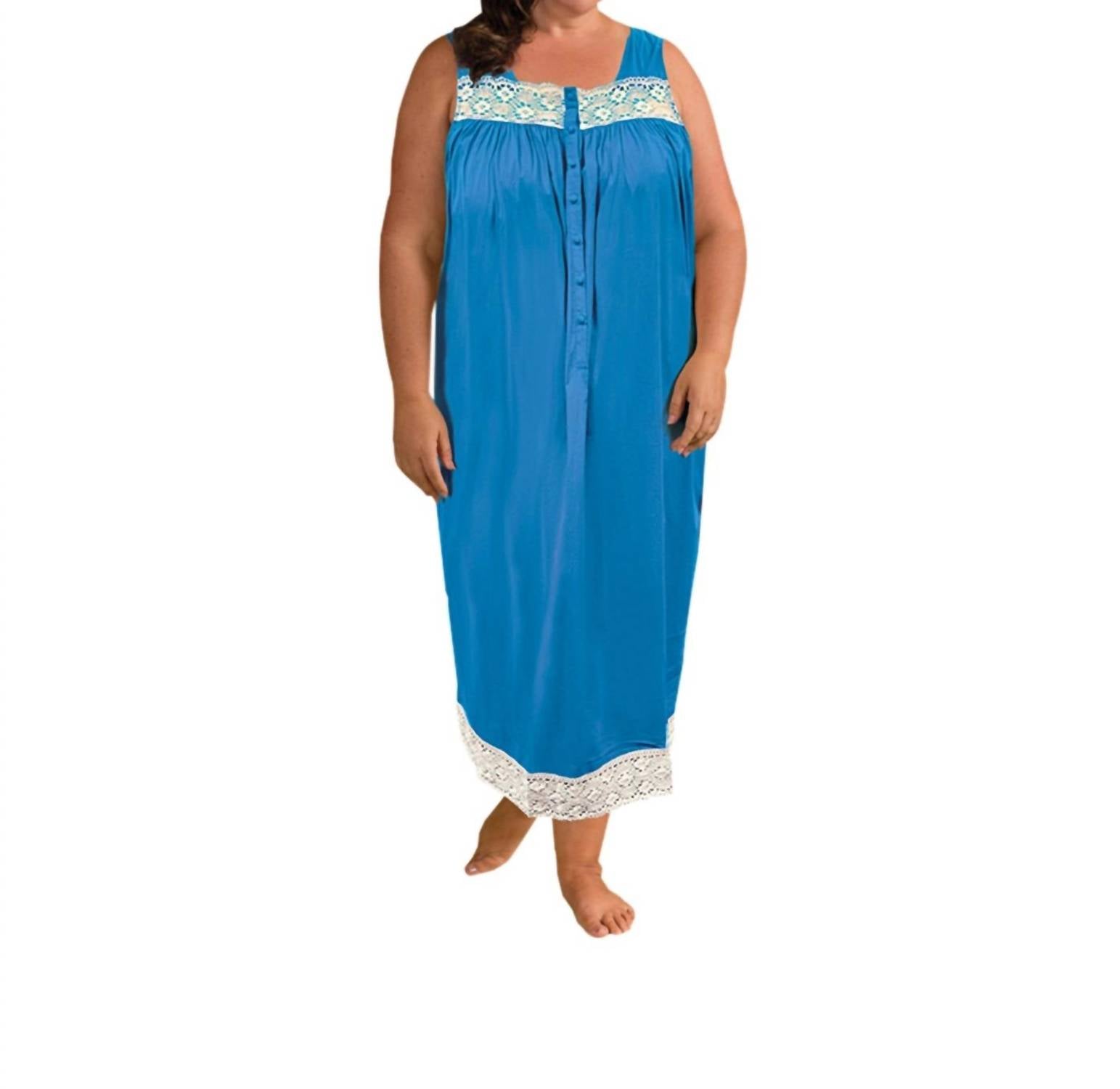 On The Plus Side - Ultra Soft Lace Trim Sleeveless Nightgown - Plus