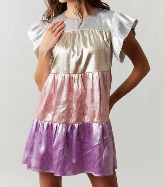 Peach Love - Shiny Colorblock Tiered Dress