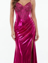 Jovani - Elegant Gown With Beaded Bustier And Thigh-high Slit