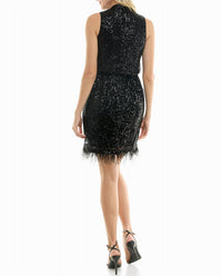 Nicole Miller - Evie Sequin And Feather Sleeveless Mini Dress