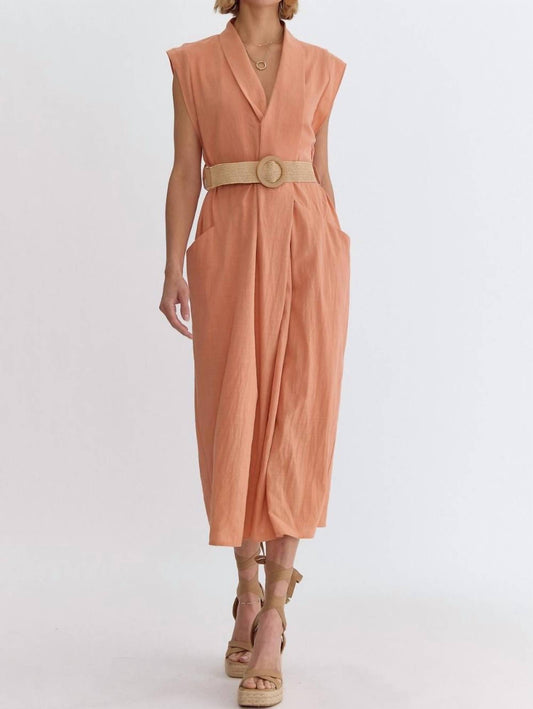 Entro - Sleeveless Belted Midi Dress