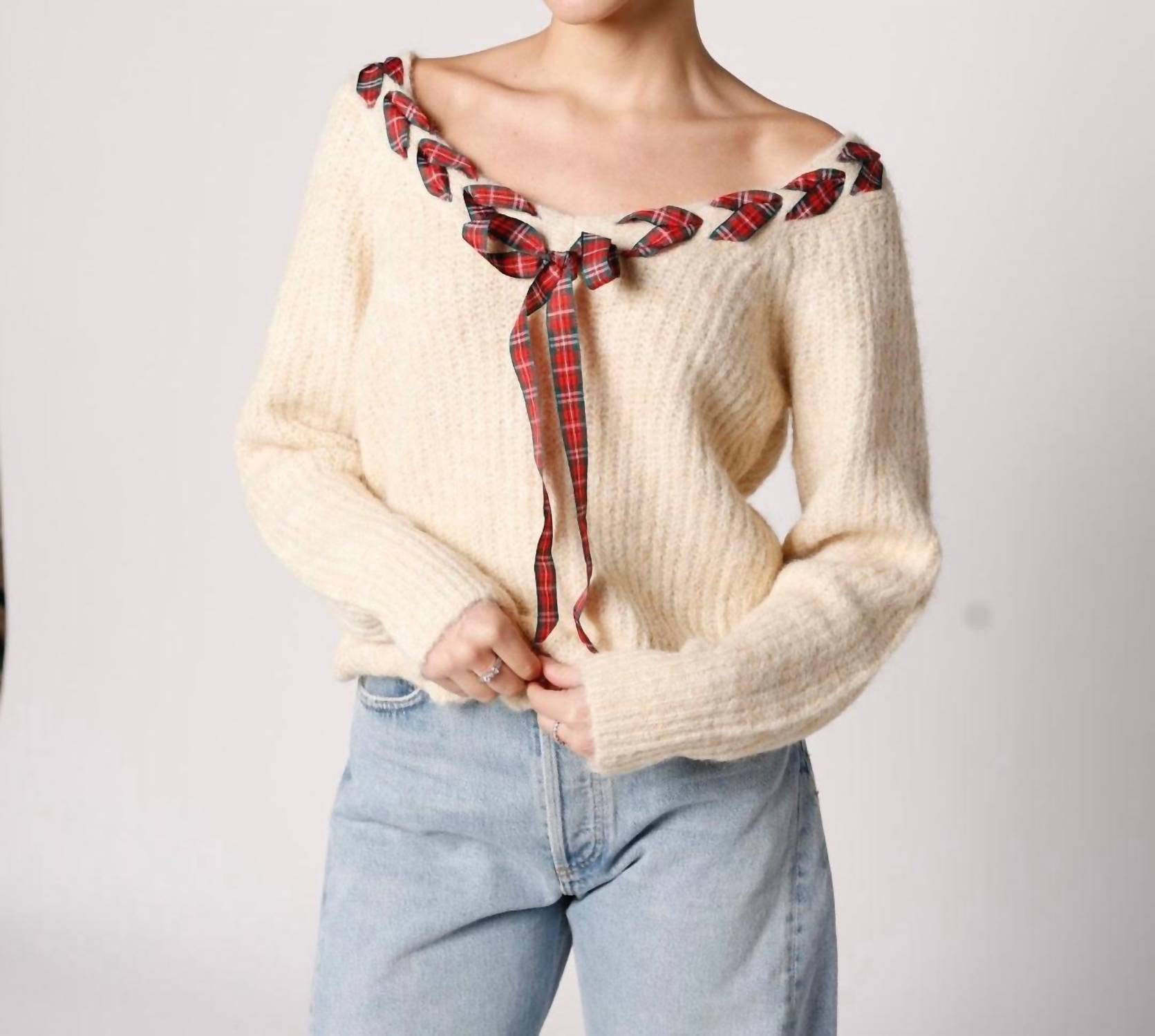 So Me Holly Jolly Bow Sweater - Plus in light brown - women's sweater