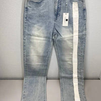 Laurenelle Men's Logo Stripe Tapered Jeans in blue - men's jeans