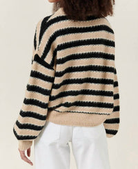 Sessun Ness Stripe Long Sleeve Sweater in black beige - women's sweater - detail view