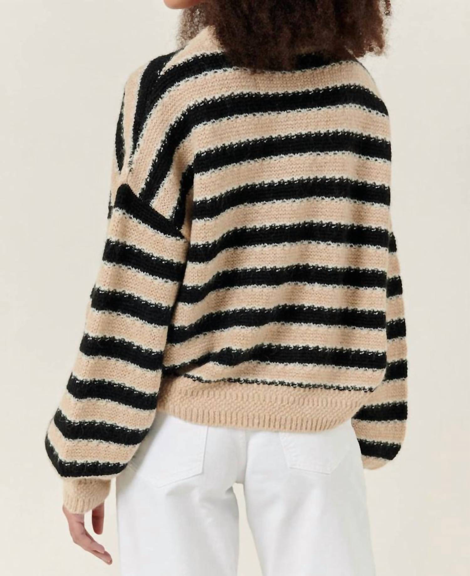 Sessun Ness Stripe Long Sleeve Sweater in black beige - women's sweater - detail view