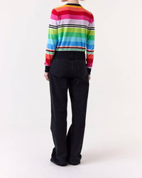 Brodie Cashmere Ivy Stripe Crew Neck Sweater in rainbow black - women's sweater - detail view