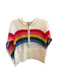 Central Park West Kid's Rainbow Striped Hoodie in ivory multi - kids' shirt