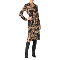 Trina Turk Radio City Long Sleeve Midi Wrap Dress in black camel - women's dress