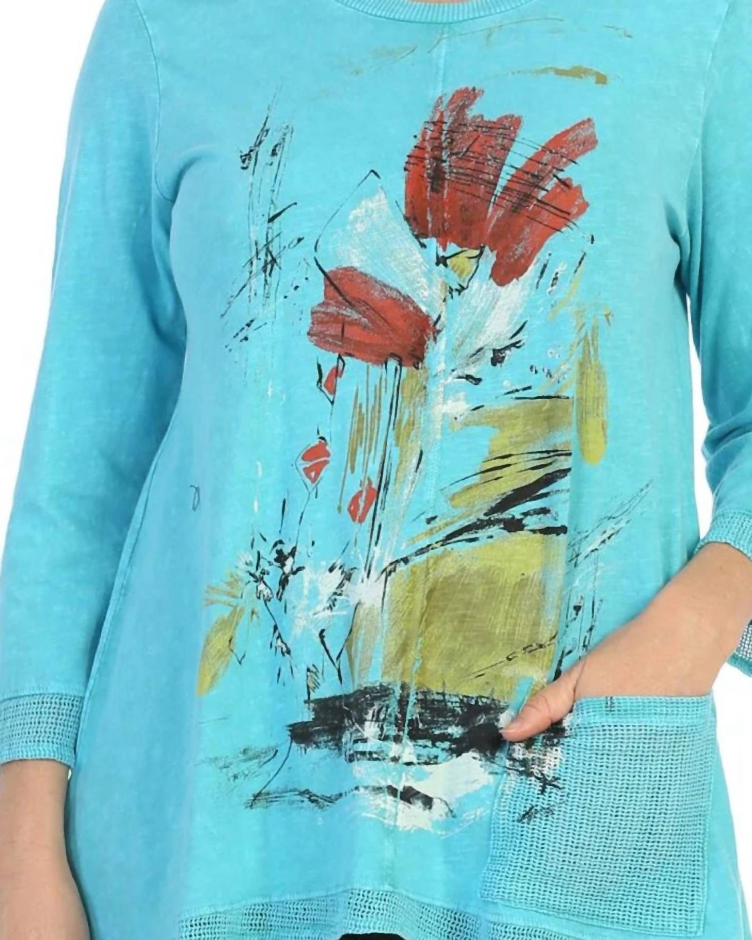 Jess & Jane - Celine Mineral Washed Mesh Contrast Cotton Top