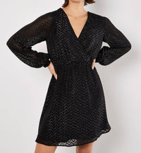 APRICOT Chevron Jacquard Wrap Dress in black - women's dress