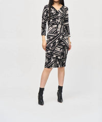 Joseph Ribkoff - Abstract Stripe Faux Wrap Sheath Dress