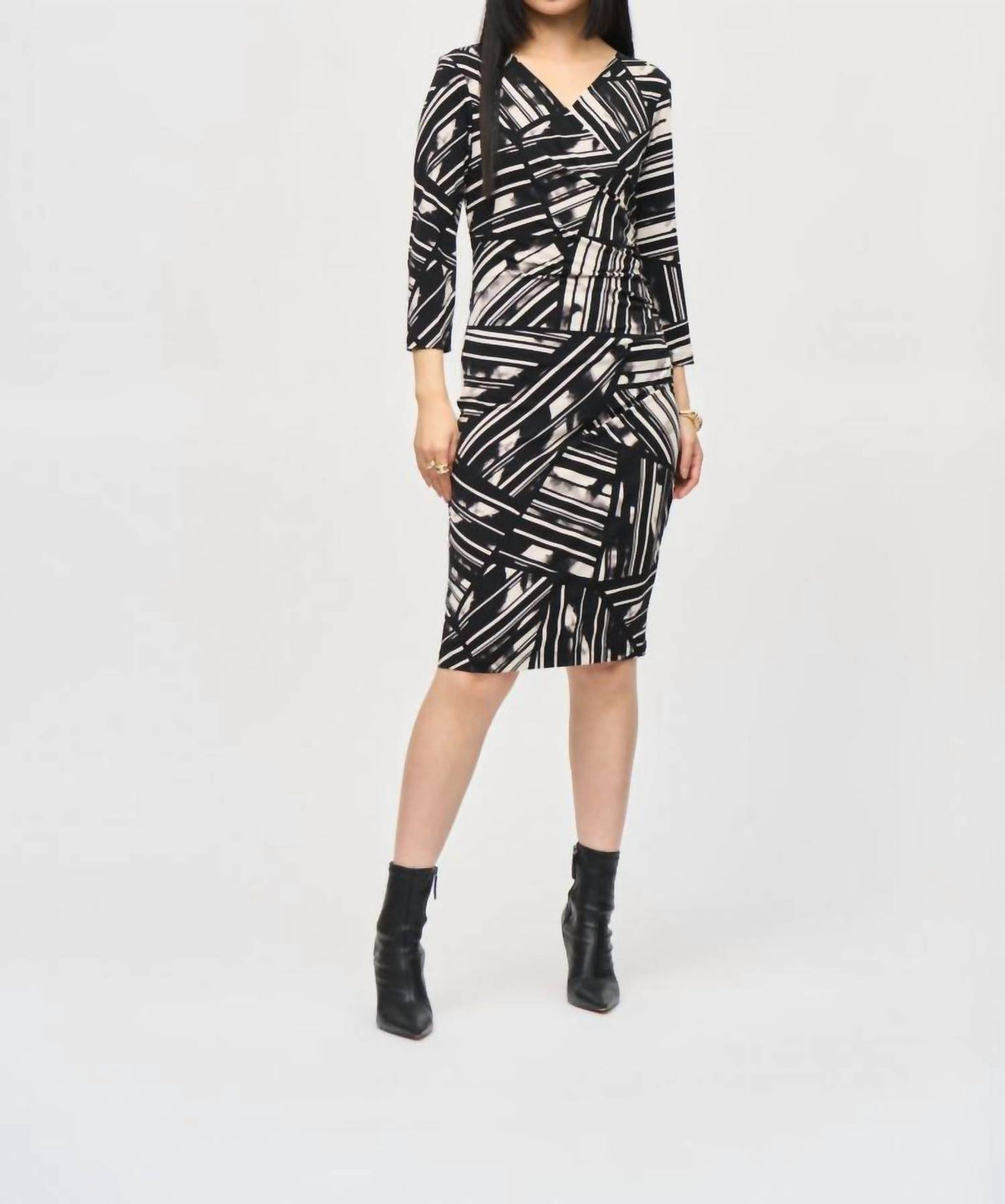 Joseph Ribkoff - Abstract Stripe Faux Wrap Sheath Dress
