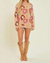 Baevely By Wellmade - Jacquard Floral Print Sweater