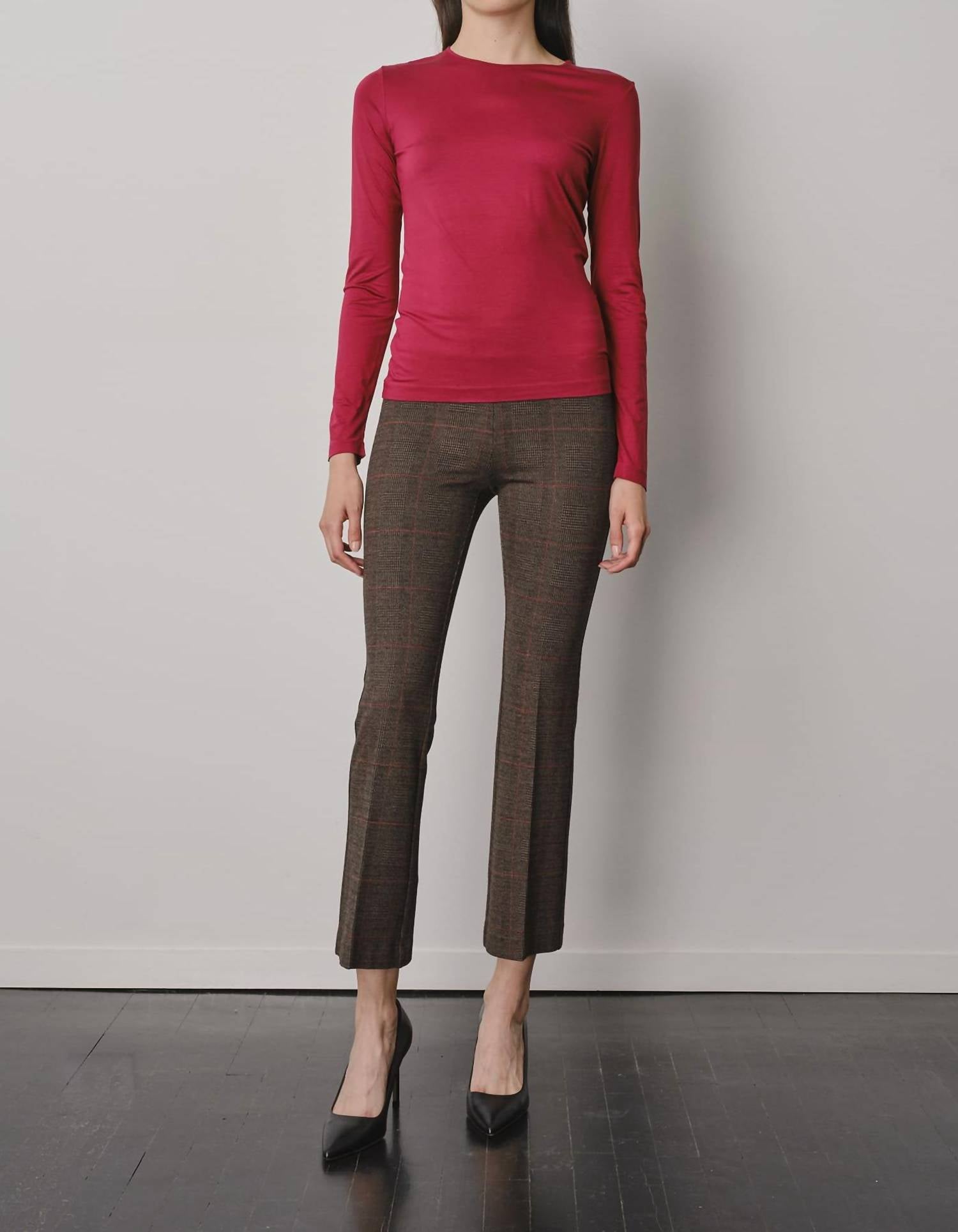 Avenue Montaigne Leo Flare Cut Pants in glen check - women's pants