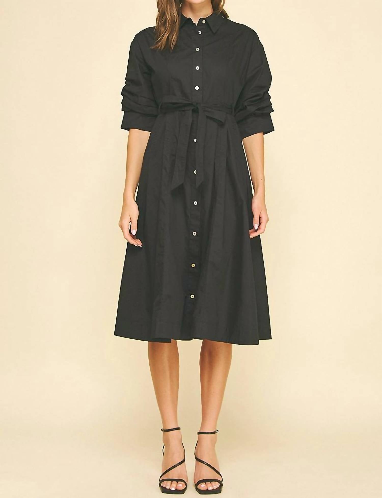Pinch - Tuck Sleeve Midi Dress