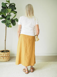 Cut Loose - Solid Linen A-line Midi Skirt