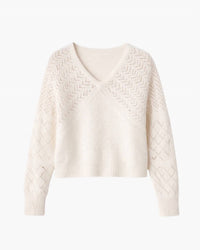 Autumn Cashmere - Fancy Pointelle Stitchery Dolman V Neck Sweater
