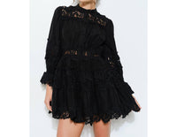 INA Fashion Delicate Lace-panel Flare Mini Dress in black - women's dress - detail view