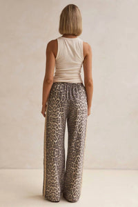 Rosa Clothing Effortless And Chic Stripe Bar Long Pants in leopard - women's pants - detail view