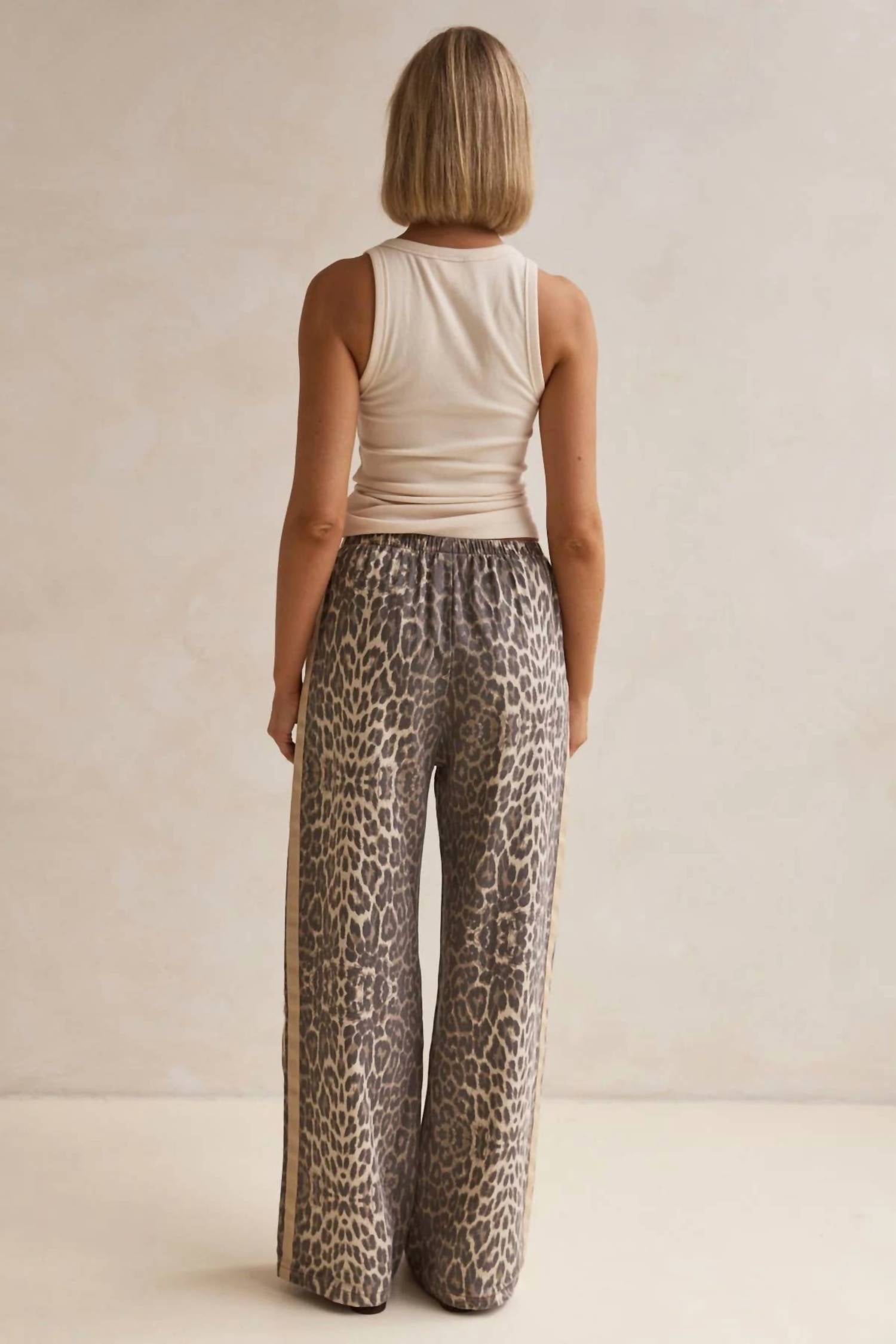 Rosa Clothing Effortless And Chic Stripe Bar Long Pants in leopard - women's pants - detail view
