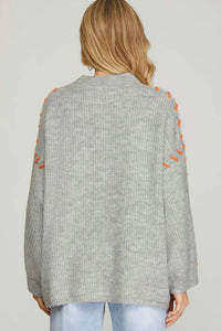 She + Sky - Long Sleeve Contrast Stitched Sweater