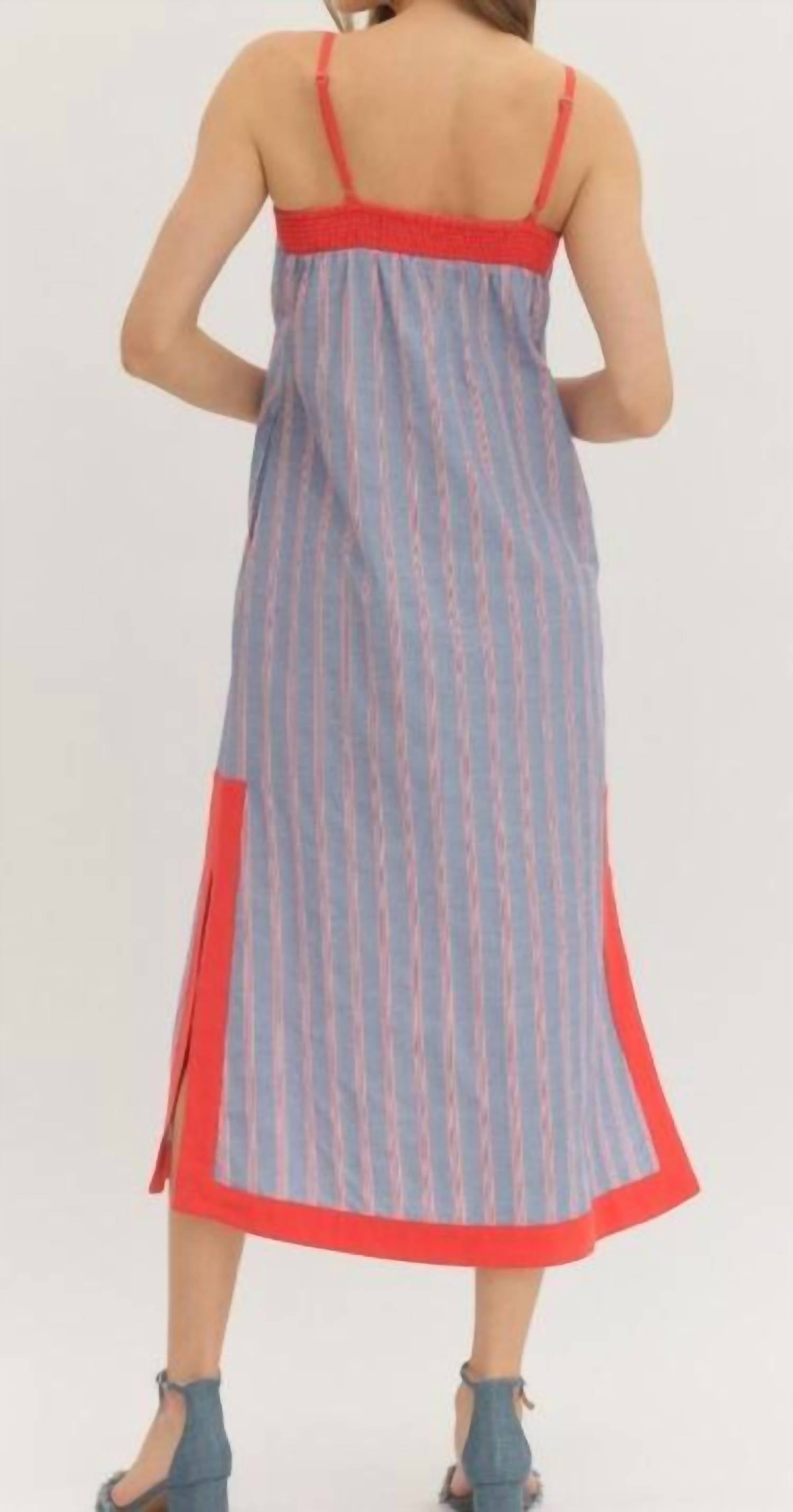 Entro - Stripe Sleeveless Midi Dress