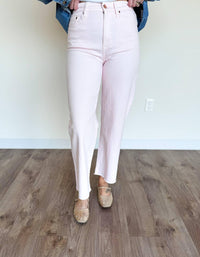 DAZE Lisette High Rise Wide Ankle Jeans in soft pink - women's jeans