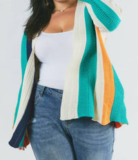 DAVI & DANI Color Block Long Sleeve Cardigan - Plus in multi - women's cardigan - view 4