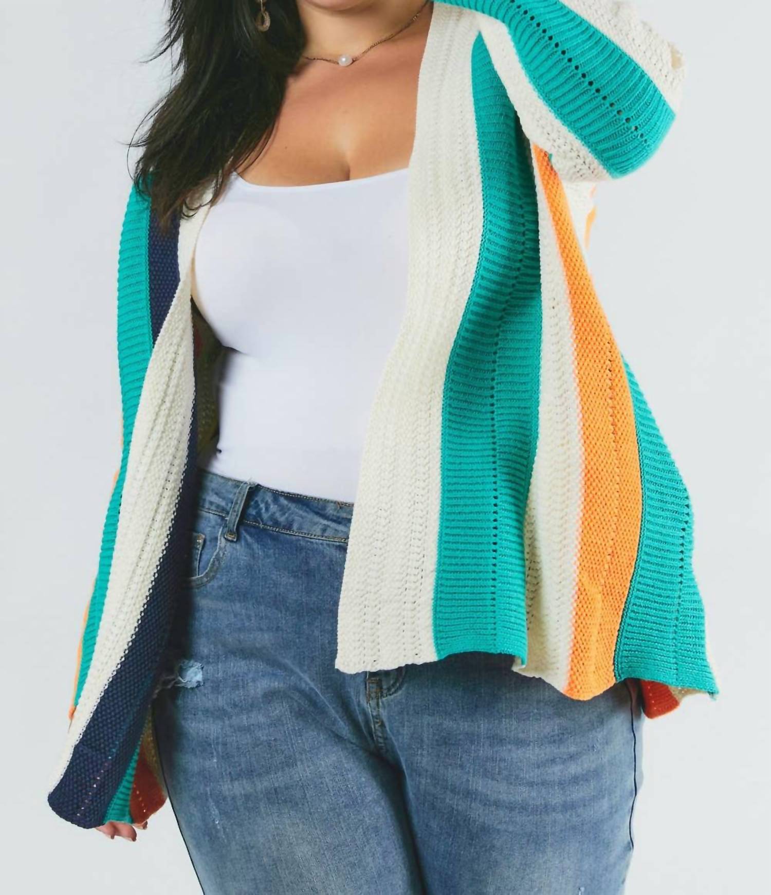 DAVI & DANI Color Block Long Sleeve Cardigan - Plus in multi - women's cardigan - view 4