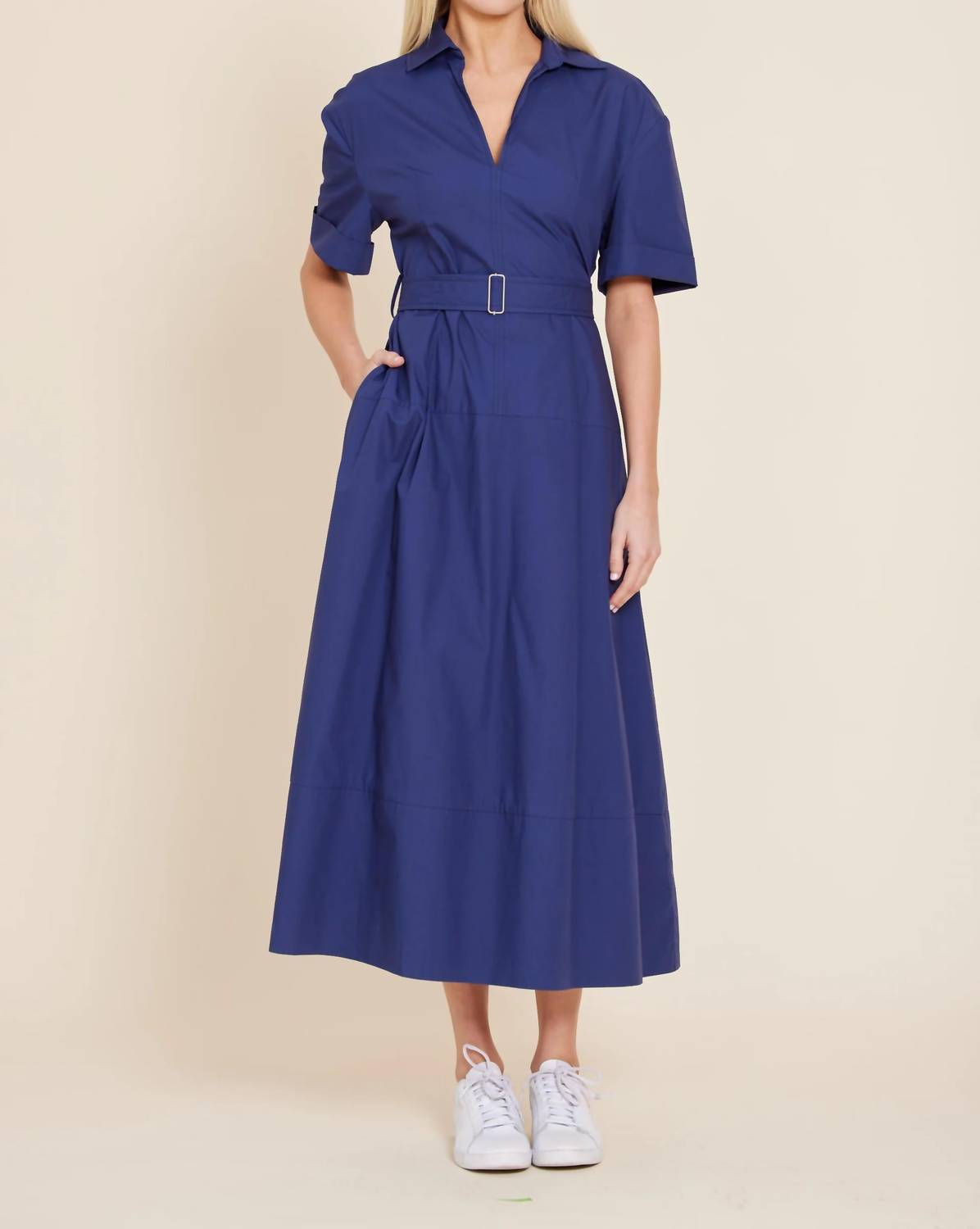 Dolce Cabo - Poplin Belted Collar Midi Dress