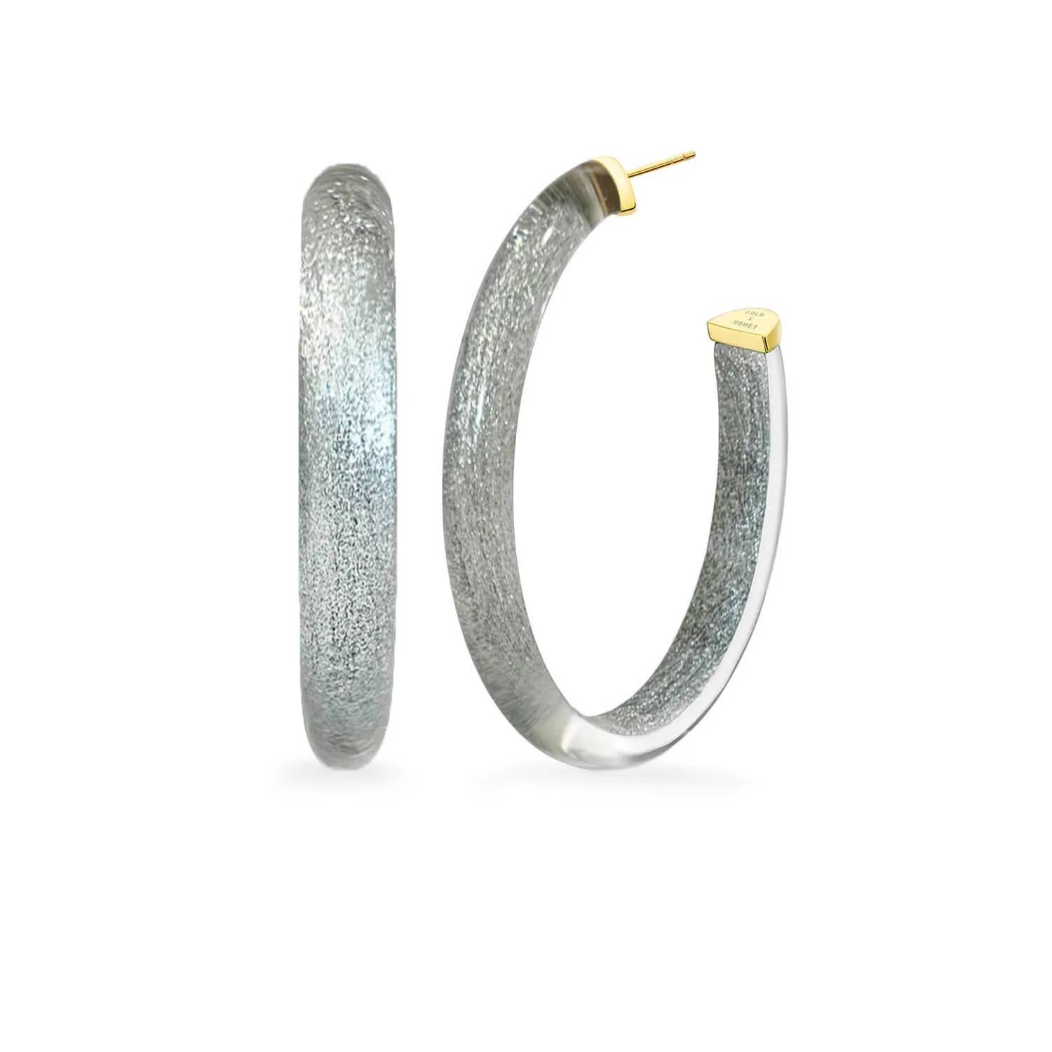 Gold & Honey - Women's Xl Oval Illusion Neutral Lucite Hoop Earrings